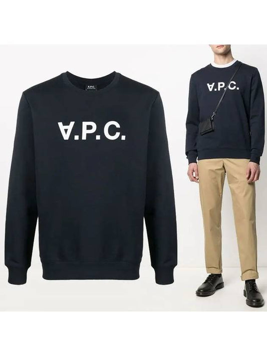 Men's VPC Logo Print Crew Neck Sweatshirt Navy - A.P.C. - BALAAN 2