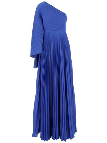 'Maci' Blue One-Shoulder Long Dress With Pleated Effect In Tech Fabric Woman - SOLACE LONDON - BALAAN 1