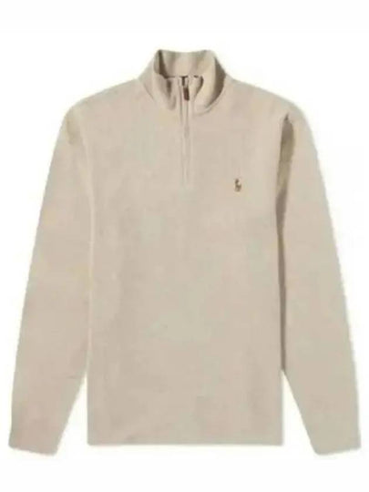 Embroidered Pony Logo Half Zip-Up Knit Top Beige - POLO RALPH LAUREN - BALAAN 2