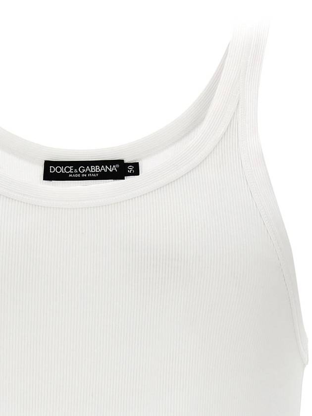 Logo Patch Detail Tank Top Sleeveless White - DOLCE&GABBANA - BALAAN 4