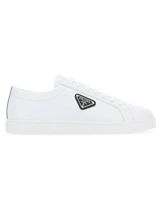 Brushed Leather Sneakers White Black - PRADA - BALAAN 1