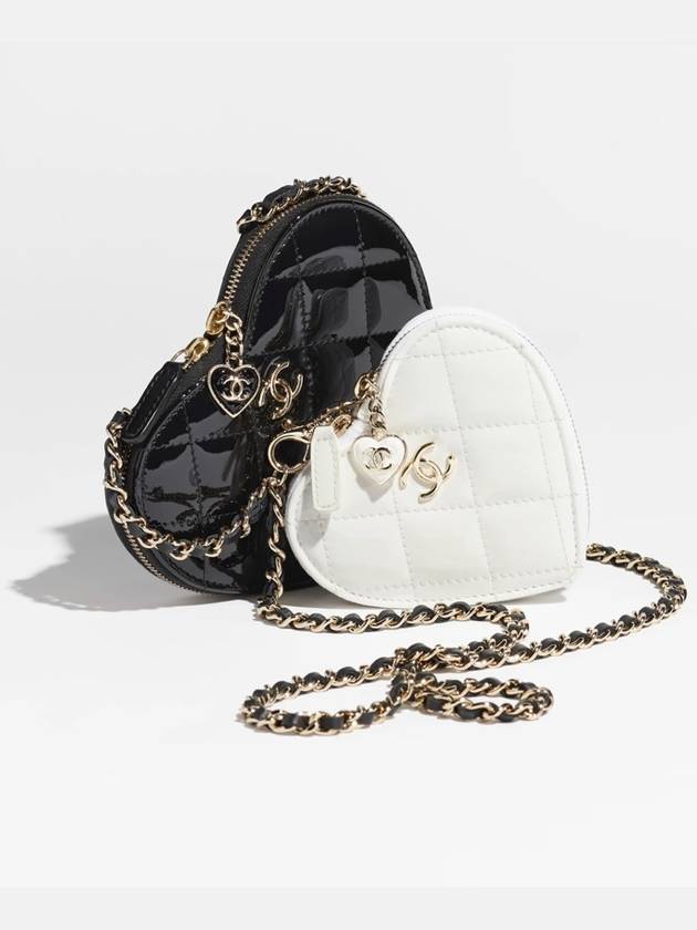 Mini Bag with Chain Patent Calfskin Resin Gold Metal Black White - CHANEL - BALAAN 9