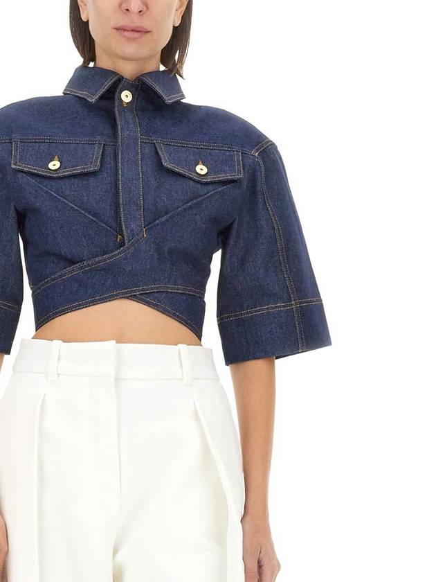 Le Haute Denim Short Sleeve Shirt Navy - JACQUEMUS - BALAAN 5