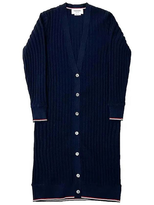 Wide Rib Cashmere Tip V-Neck Cardigan Dress Navy - THOM BROWNE - BALAAN 2