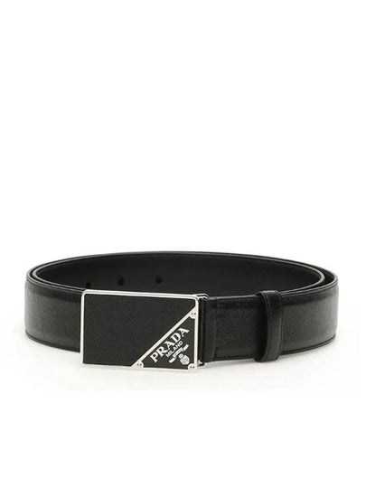 Men s triangle logo buckle saffiano belt black - PRADA - BALAAN 2