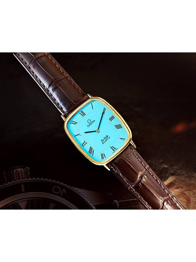 Deville Turquoise Roman Dial 18K Gold Plated Men s Quartz Leather Watch - OMEGA - BALAAN 3