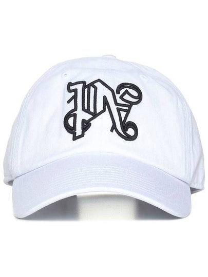 Monogram Embroidered Base Ball Cap White - PALM ANGELS - BALAAN 2