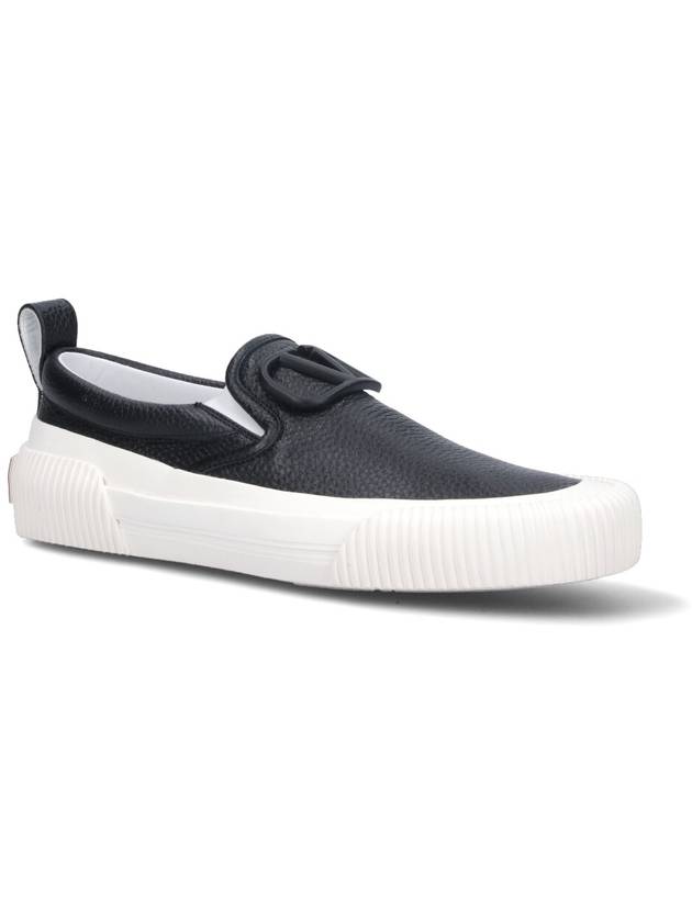 V Logo Leather Slip-On Black - VALENTINO - BALAAN 3