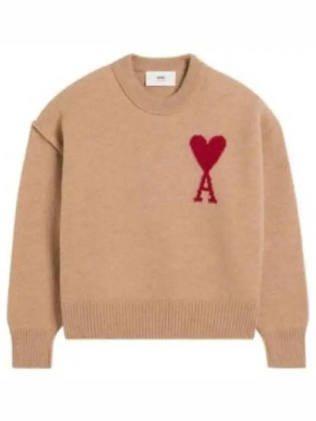 Big Heart Logo Knit Top Beige - AMI - BALAAN 2