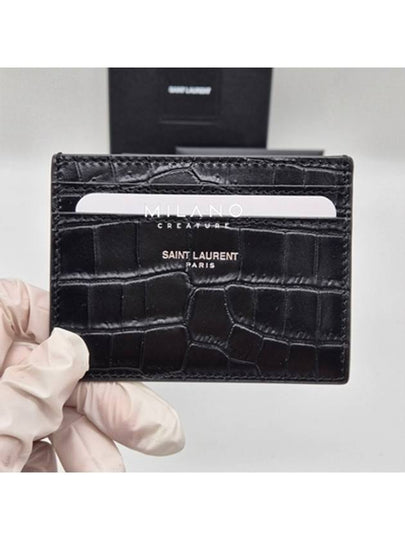 Classic Logo Crocodile Card Wallet Black - SAINT LAURENT - BALAAN 2