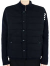 Men's Reversible Padded 4 Bar Funnel Neck Merino Jersey Padding Jacket Navy - THOM BROWNE - BALAAN 3