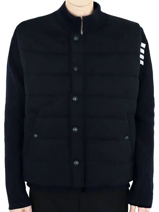 Men's Reversible Padded 4 Bar Funnel Neck Merino Jersey Padding Jacket Navy - THOM BROWNE - BALAAN 2