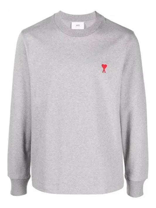 Small Heart Logo Long Sleeve T-Shirt Grey - AMI - BALAAN.