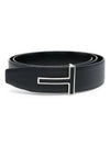 Logo Buckle Leather Belt Black - TOM FORD - BALAAN 1