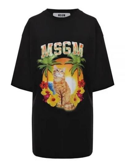 College Cat Crew Neck Cotton Short Sleeve T-Shirt Black - MSGM - BALAAN 2