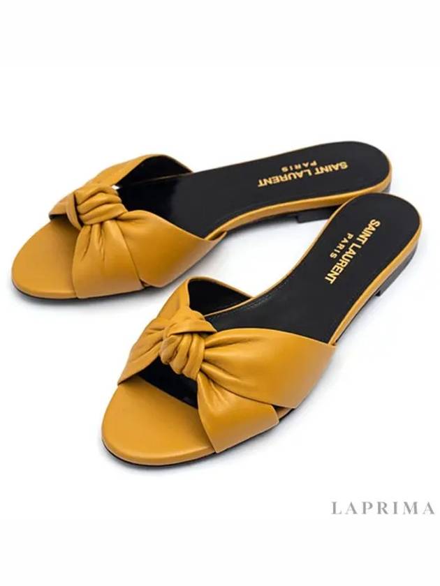 Bianca Flat Sandals Yellow - SAINT LAURENT - BALAAN.