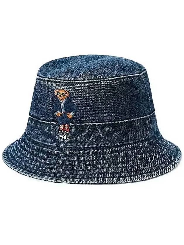 Embroidered Bear Denim Bucket Hat Blue - POLO RALPH LAUREN - BALAAN 2