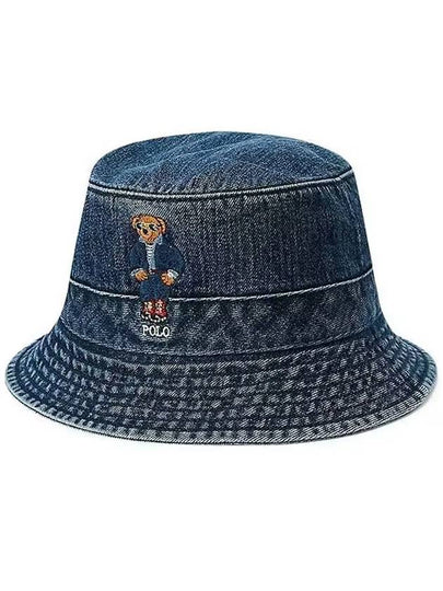 Embroidered Bear Denim Bucket Hat Blue - POLO RALPH LAUREN - BALAAN 2