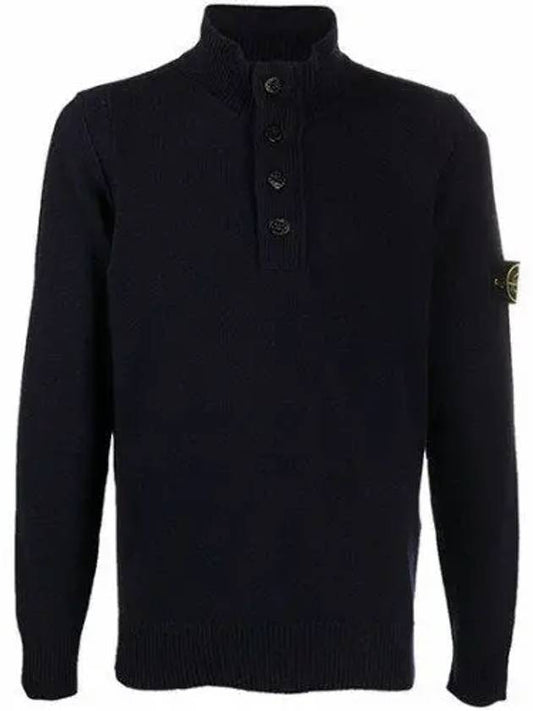 High Neck Half Button Lambswool Knit Top Navy - STONE ISLAND - BALAAN 2