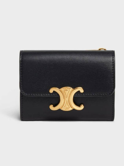 Triomphe Compact Shiny Calfskin Coin Half Wallet Black - CELINE - BALAAN 2