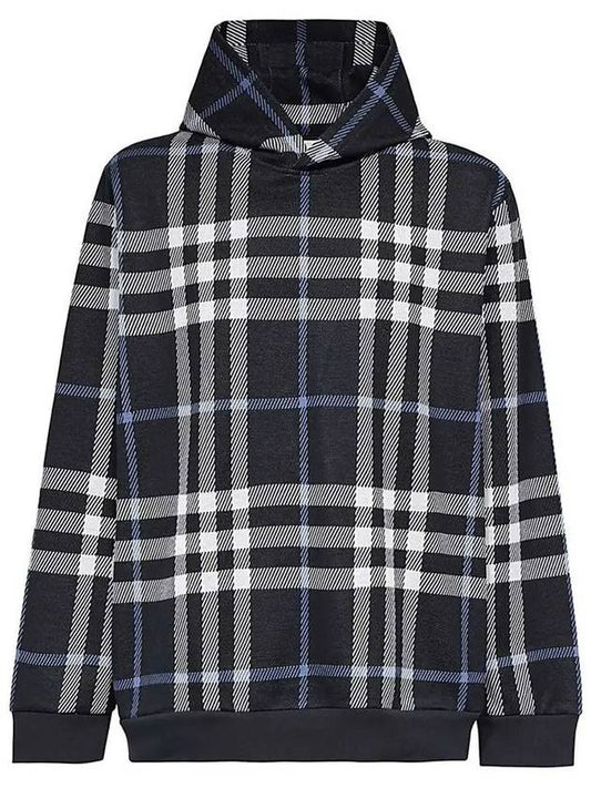 Check Cotton Jacquard Hoodie White Dark Blue - BURBERRY - BALAAN 2