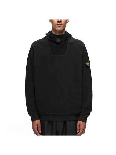 Gauzed Regular Fit Cotton Nylon Fleece Hoodie Black - STONE ISLAND - BALAAN 1