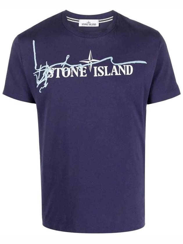 Logo Ink Short Sleeve T-Shirt Navy - STONE ISLAND - BALAAN 2