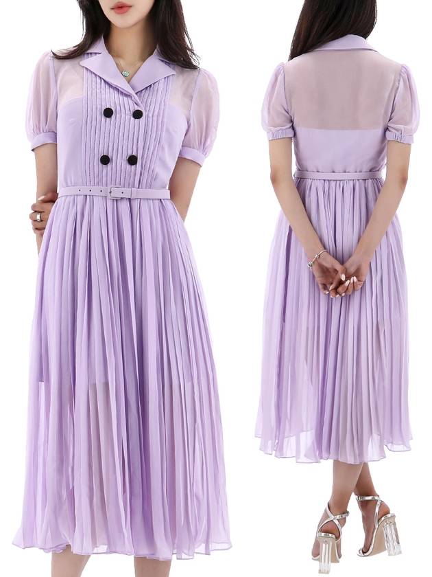 Lilac Chiffon Pleated Collar Midi Dress Purple - SELF PORTRAIT - BALAAN 2