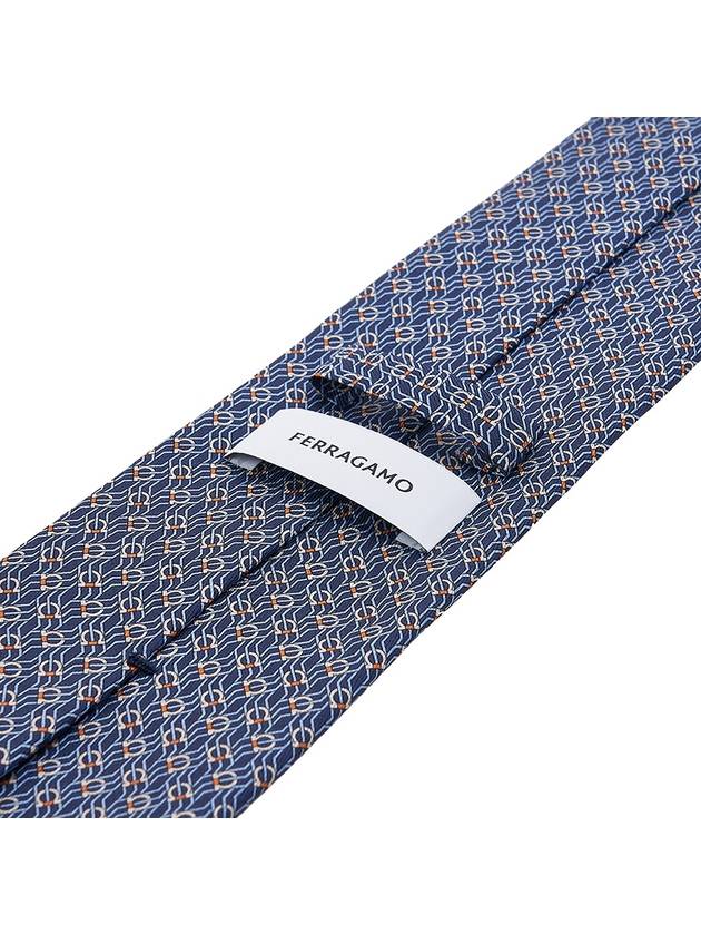 Tetris Print Silk Tie Navy - SALVATORE FERRAGAMO - BALAAN 8