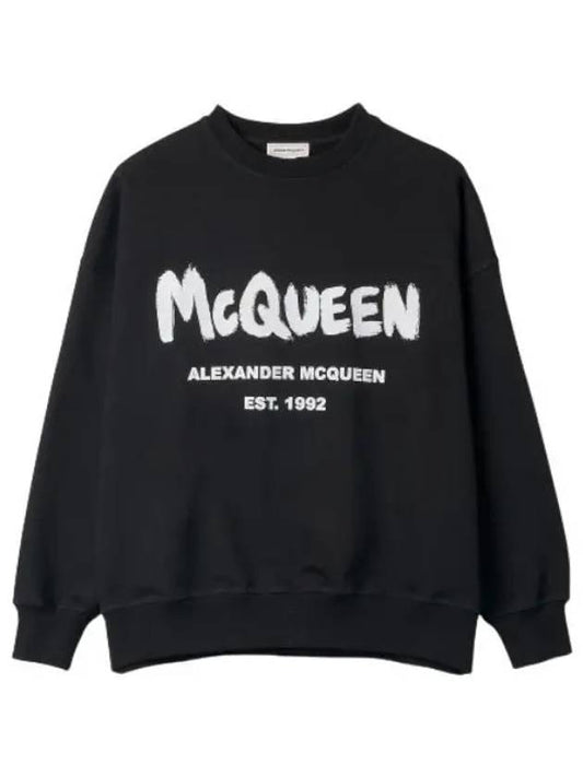 Graffiti Logo Sweatshirt Black White T Shirt - ALEXANDER MCQUEEN - BALAAN 1