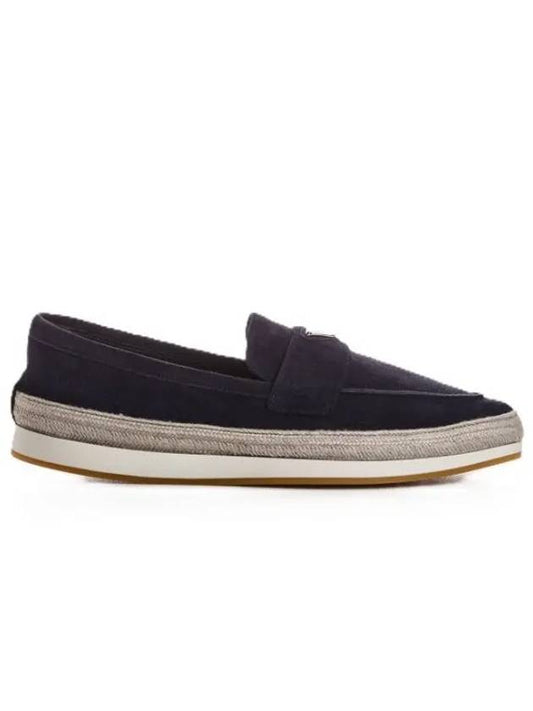 Triangle Logo Suede Loafers Navy - PRADA - BALAAN 2