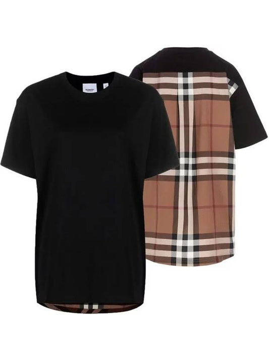 Back Check Panel Cotton Oversized Short Sleeve T-Shirt Black - BURBERRY - BALAAN 2