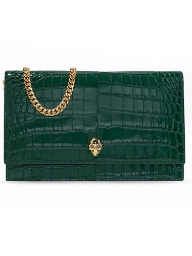 Gold Plated Skull Crocodile Leather Medium Shoulder Bag Green - ALEXANDER MCQUEEN - BALAAN 1