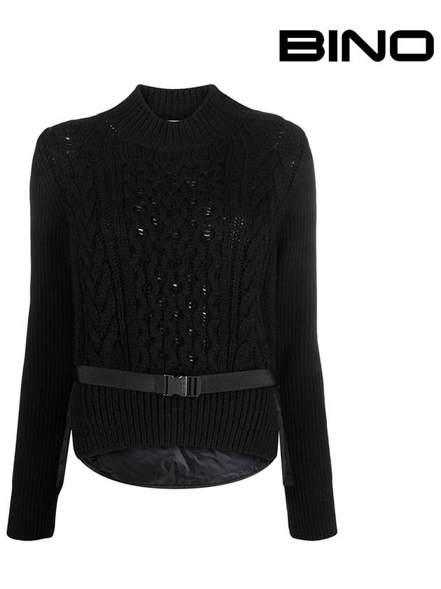 Women's Belted Wool Knit Top Black - MONCLER - BALAAN.