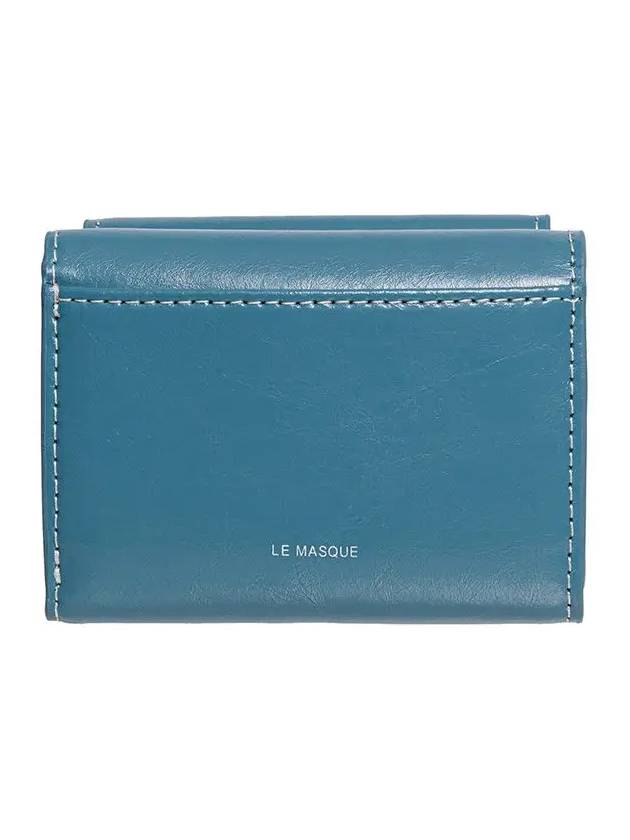 Le Mask Dot Pocket 3-fold Half Wallet Coin Bill Card Wallet Dusty Blue - LE MASQUE - BALAAN 7