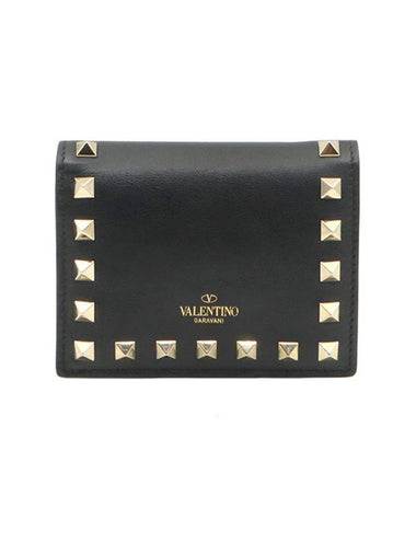 Black Calfskin Rockstud Compact Half Wallet UW2P0R39BOL - VALENTINO - BALAAN 1