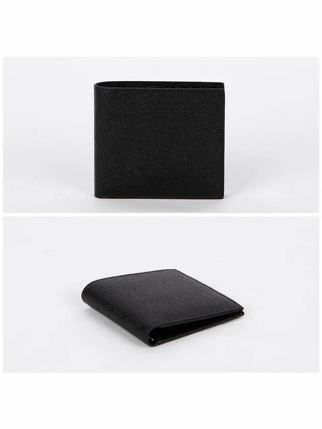 Pebble Grain Leather Half Wallet Black - THOM BROWNE - BALAAN 3