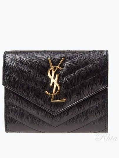 Matelasse Monogram Quilting Flap Half Wallet Black - SAINT LAURENT - BALAAN 2