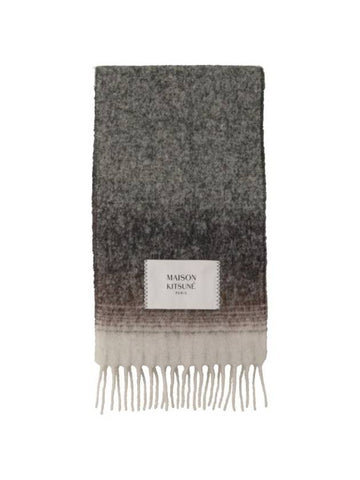 [MAISON KITSUNE] GRADIENT FRINGED SCARF - KHAKI BLACK STRIPES - MAISON KITSUNE - BALAAN 1