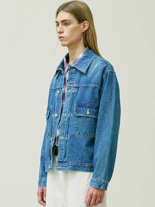 Rivet 2ND TYPE Washed Denim Trucker Jacket Blue - KND - BALAAN 7