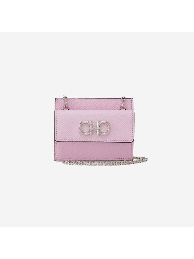 Gancini Leather Card Wallet Pink - SALVATORE FERRAGAMO - BALAAN 1