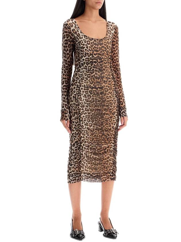 "animal print midi dress in mesh - GANNI - BALAAN 2