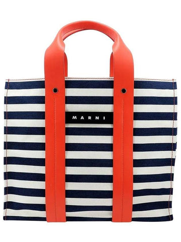 Striped Canvas Tote Bag Blue - MARNI - BALAAN 1