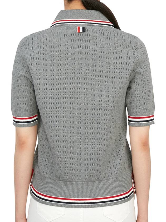 Grid Stitch Pointel Stripe Keyhole Short Sleeve Polo Shirt Grey - THOM BROWNE - BALAAN 7