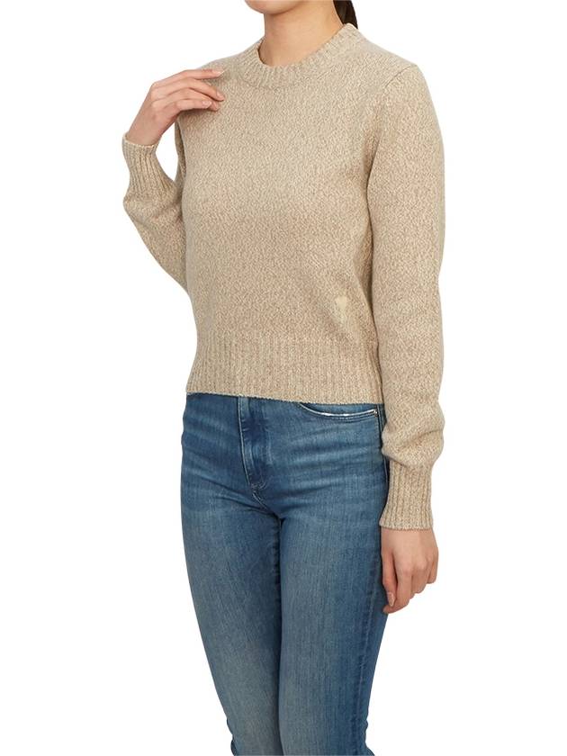 Heart Logo Cashmere Knit Top Beige - AMI - BALAAN 5