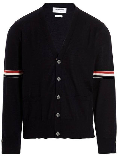 Stripe Armband Merino Wool Cardigan Navy - THOM BROWNE - BALAAN 1