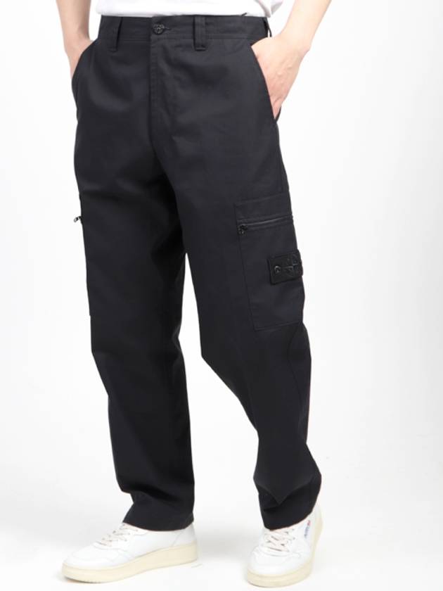 Regular Fit Cargo Cotton Canvas Straight Pants Black - STONE ISLAND - BALAAN 3