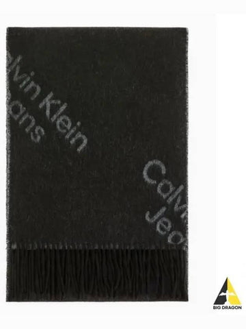 JEANS Women s Black CKJ AOP Logo Wool Scarf DX0219 001 - CALVIN KLEIN - BALAAN 1