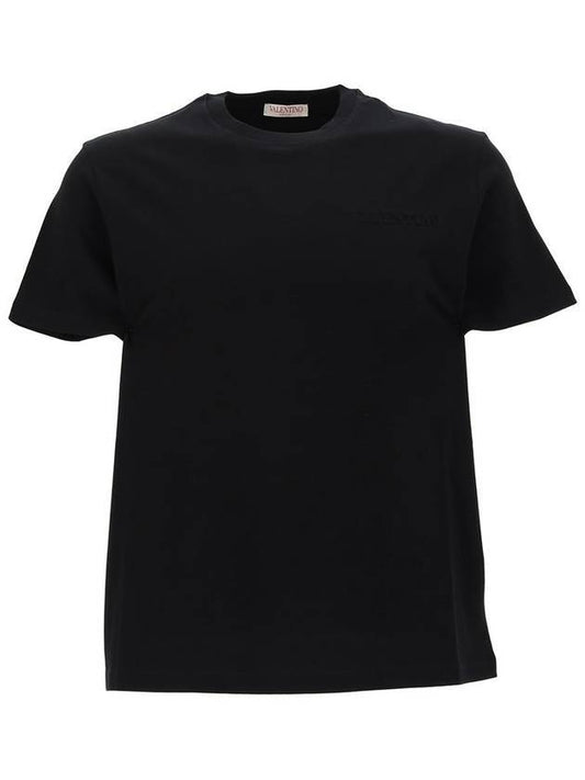 Embossed Logo Short Sleeve T-Shirt Black - VALENTINO - BALAAN 1