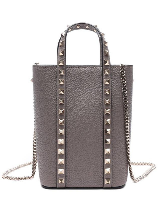 Rockstud Logo Chain Top Handle Tote Bag Taupe - VALENTINO - BALAAN 2